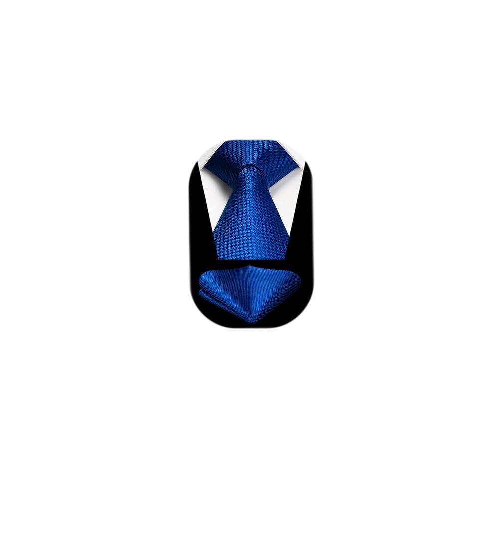 4618 Royal Blue Ties Cobalt Plaid Tie and Pocket Square Set Dusty Blue Silk